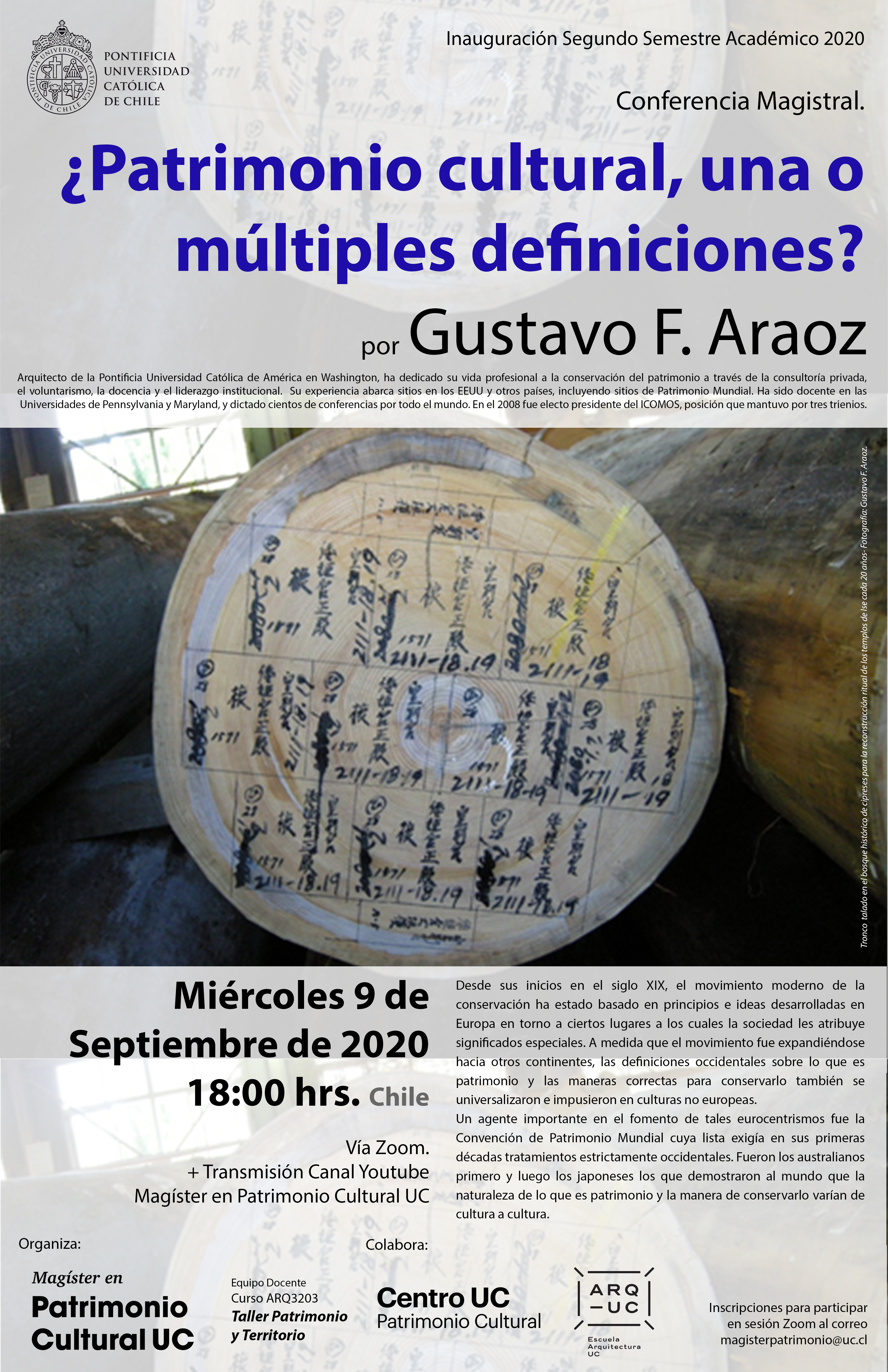 Afiche Conferencia Magistral Gustavo Araoz Inauguraci&oacute;n 2s2020 MAPC